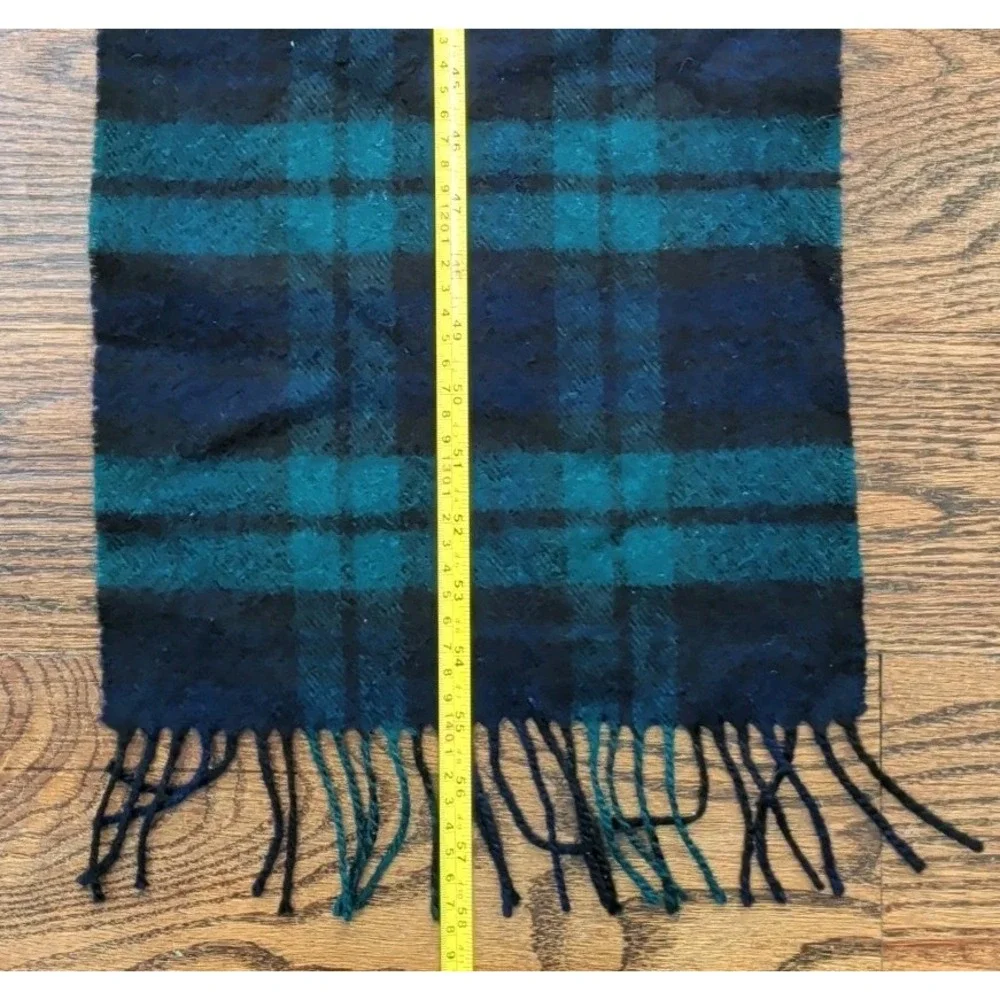 Brooks Brothers Black Watch 100% Wool Scarf Blue Green Tartan Fringe Scotland
